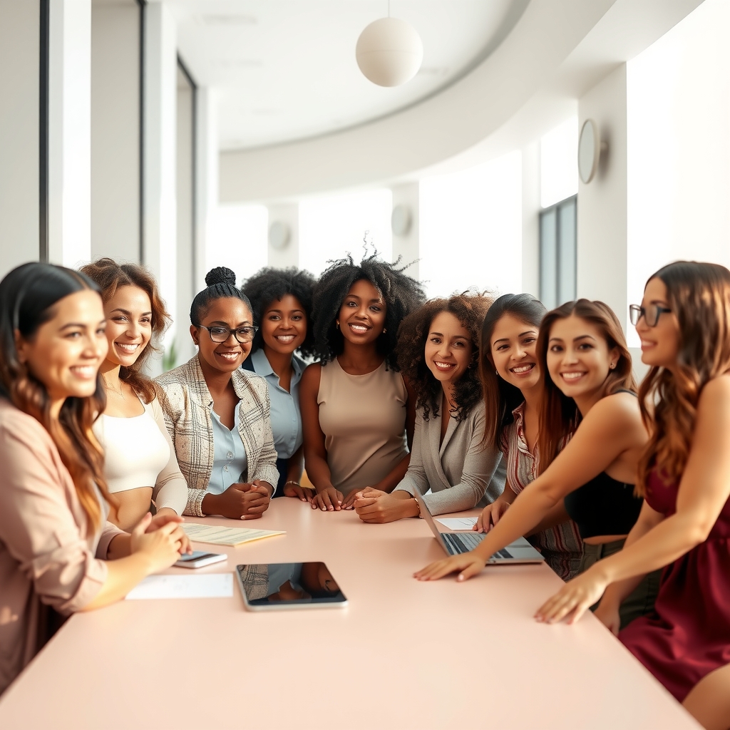 Inspirational section showing diverse Latina women in business settings